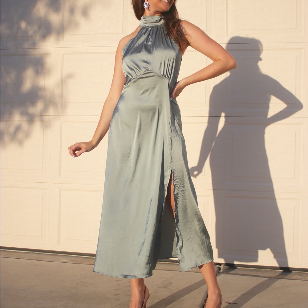 Amazon women’s satin midi dress with high neck